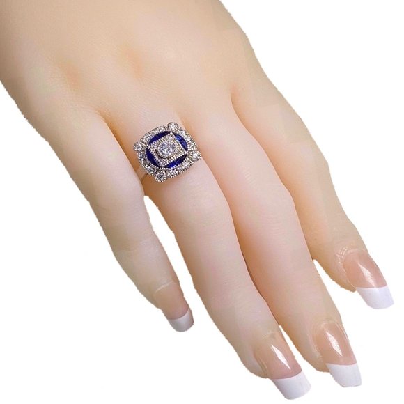 Sapphire Blue Spinel & Synthetic Diamond Estate Inspired Ring - Size 6, 7 or 8 - Picture 10 of 10